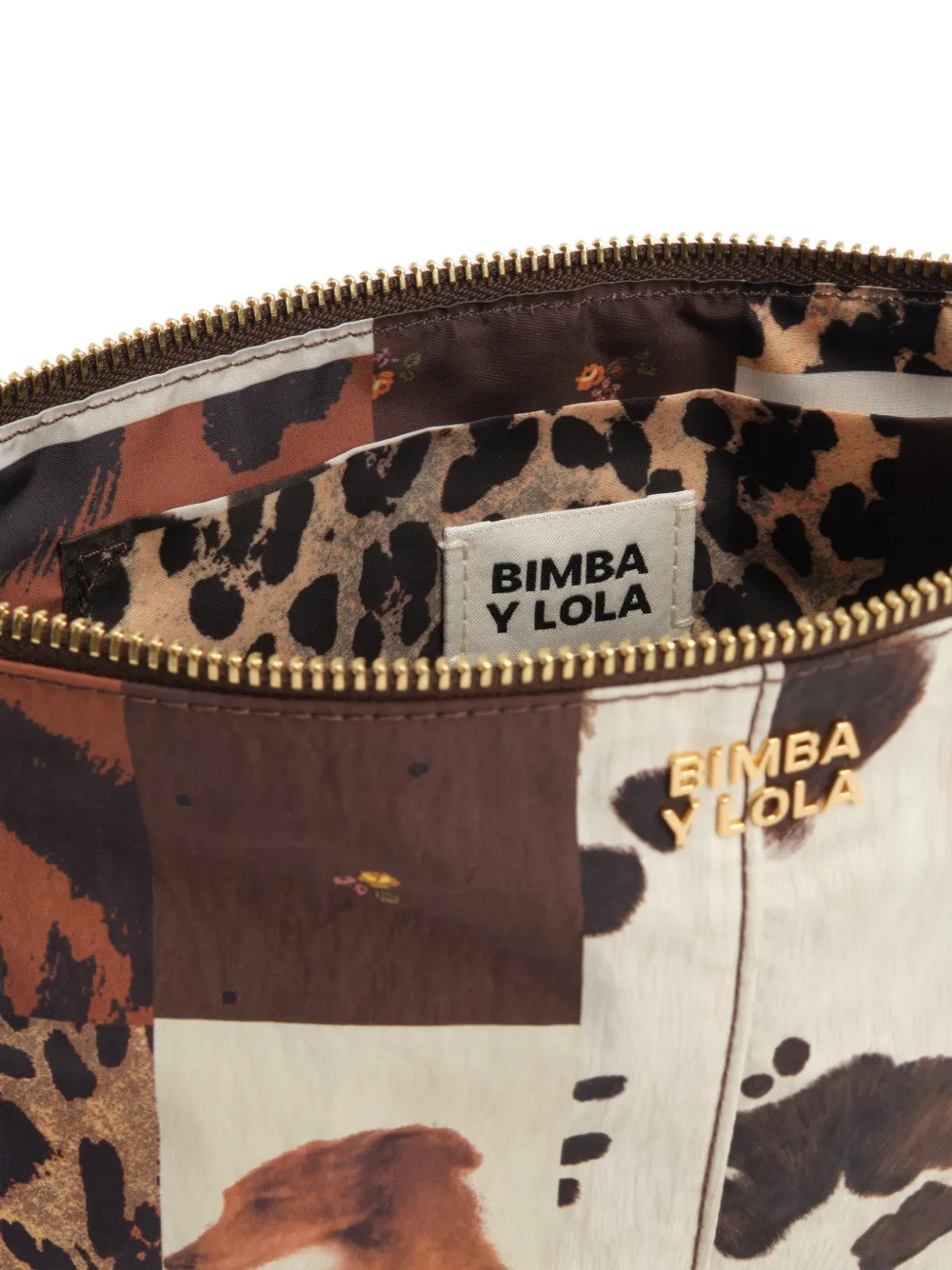 BIMBA Y LOLA chocolate patchwork nylon medium clutch bag Bruin