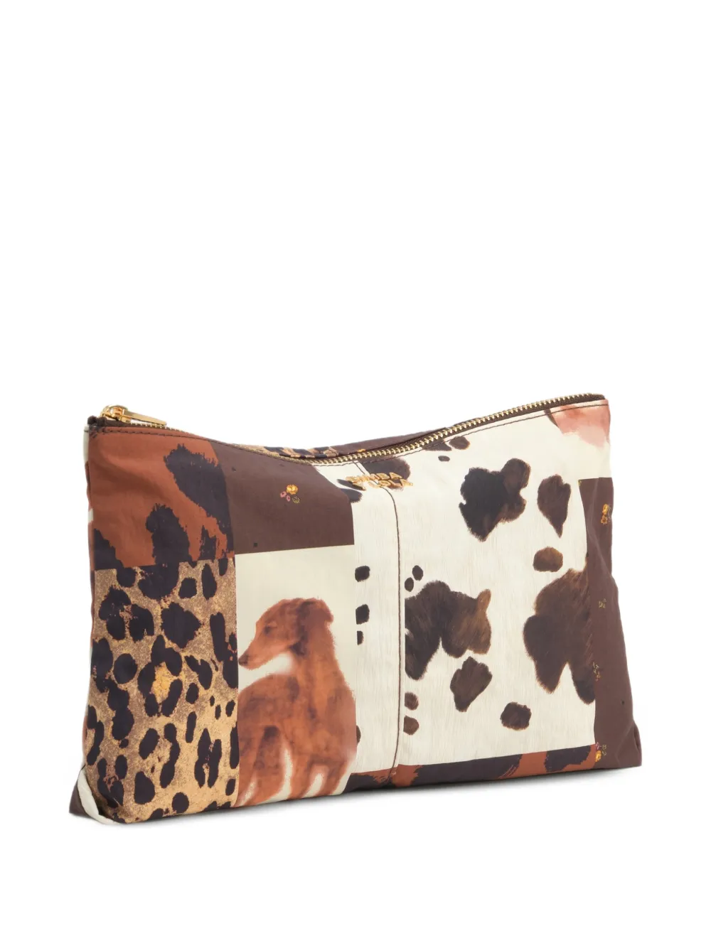 BIMBA Y LOLA chocolate patchwork nylon medium clutch bag - Marrone