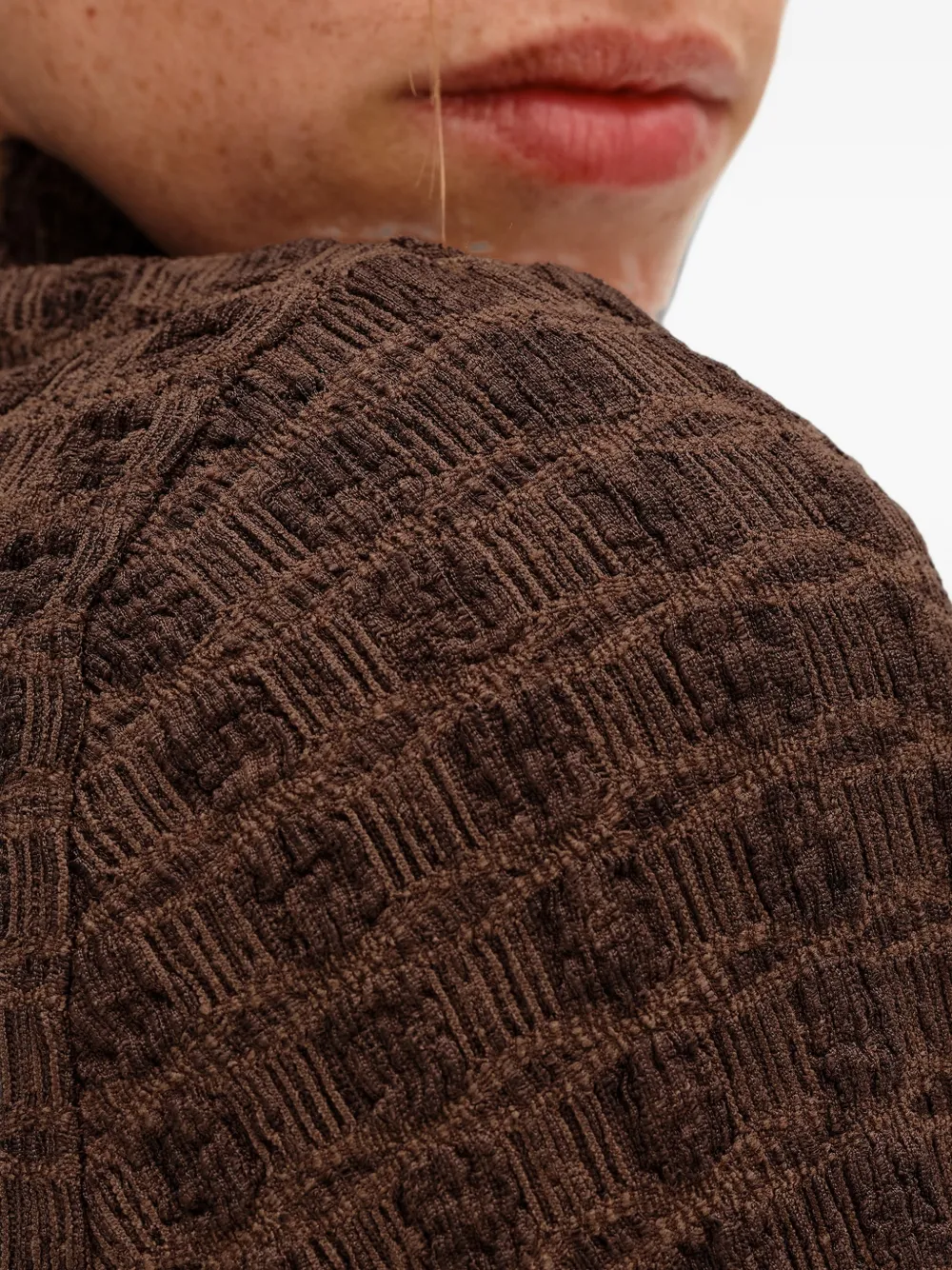 BIMBA Y LOLA chocolate ruched textured T-shirt Bruin