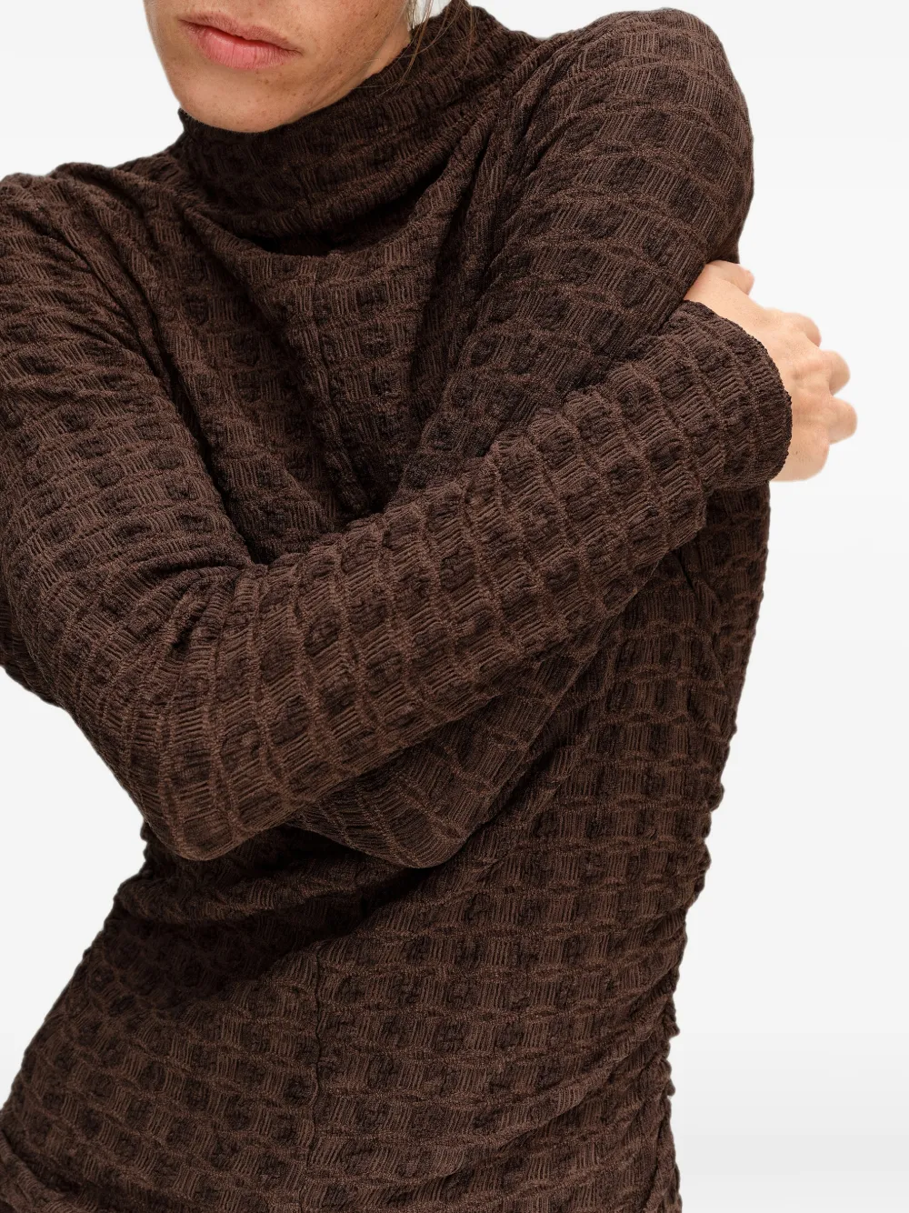 BIMBA Y LOLA chocolate ruched textured T-shirt Bruin