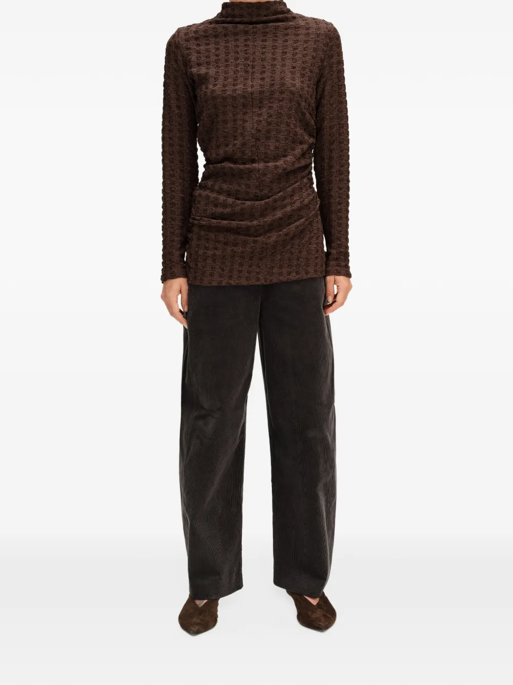 BIMBA Y LOLA chocolate ruched textured T-shirt Bruin