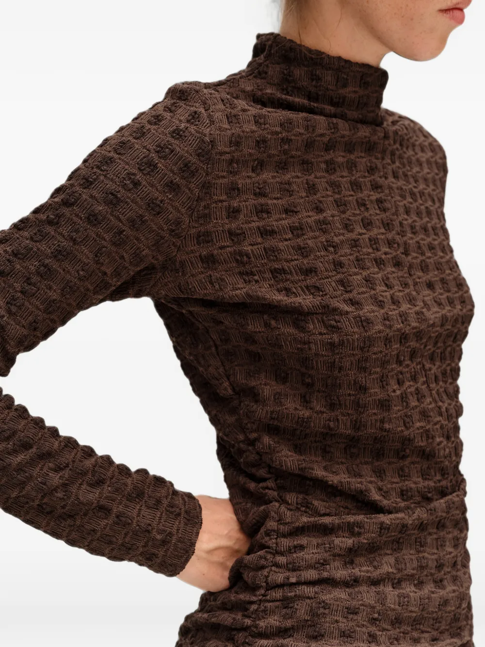 BIMBA Y LOLA chocolate ruched textured T-shirt Bruin