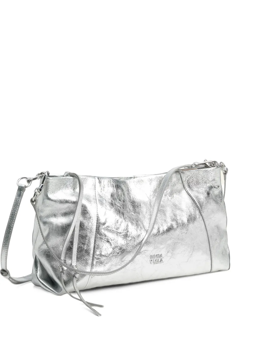 BIMBA Y LOLA large silver-tone leather clutch - Argento