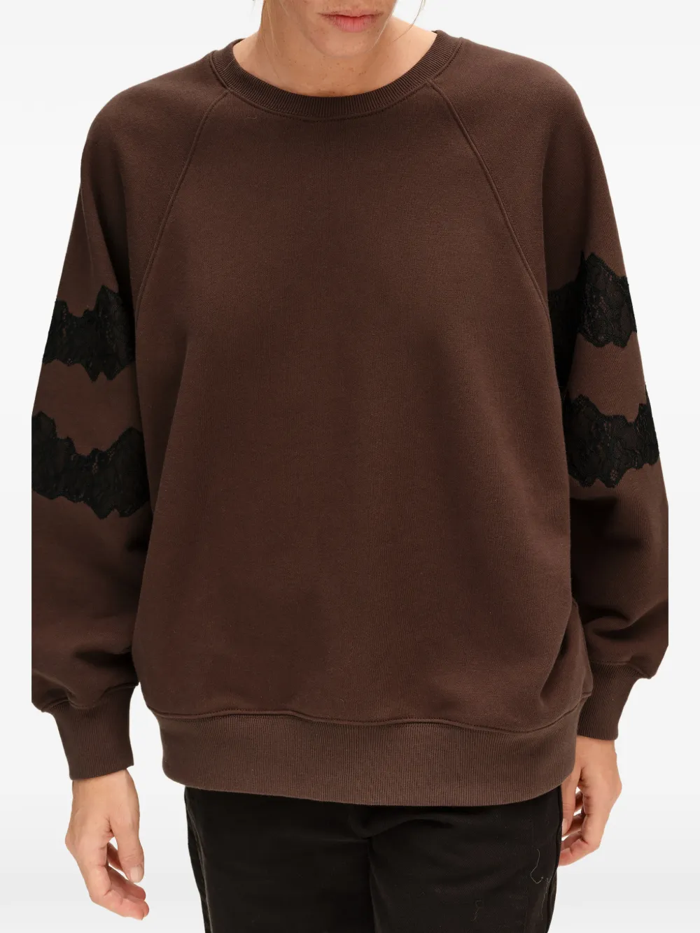 BIMBA Y LOLA chocolate oversize sweatshirt with lace trim Bruin