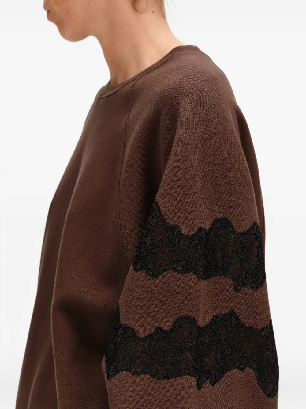 BIMBA Y LOLA chocolate oversize sweatshirt with lace trim Bruin