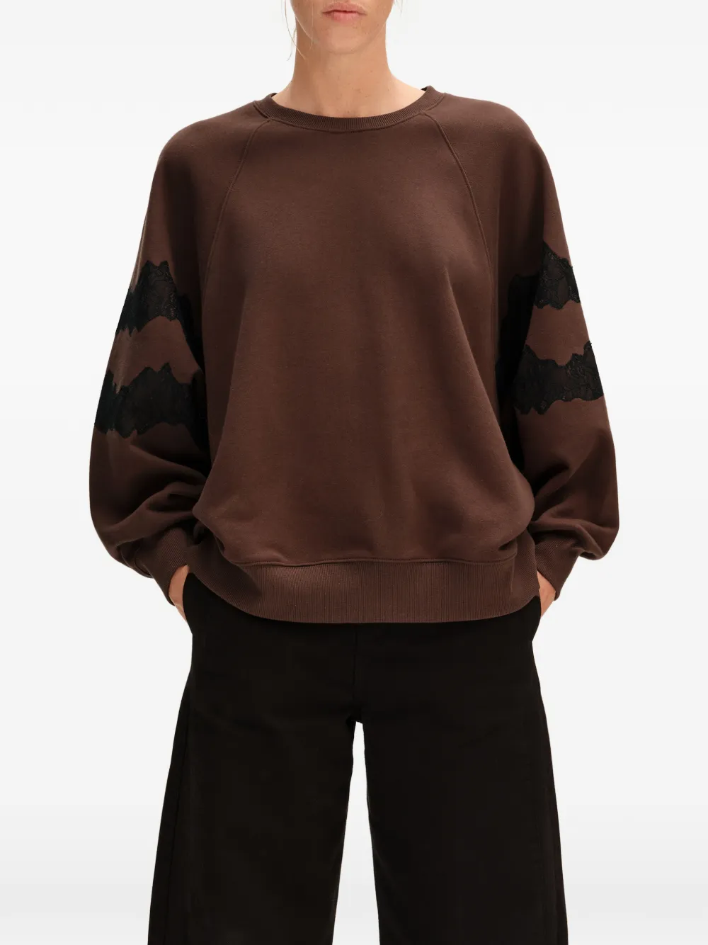 BIMBA Y LOLA chocolate oversize sweatshirt with lace trim Bruin