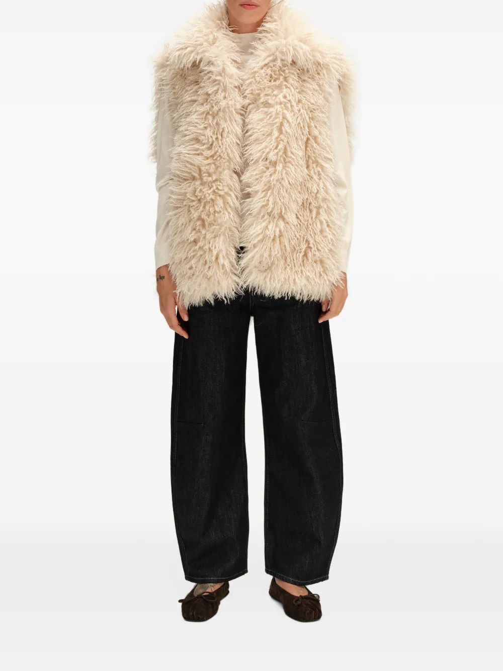 BIMBA Y LOLA ivory oversize fur vest Beige