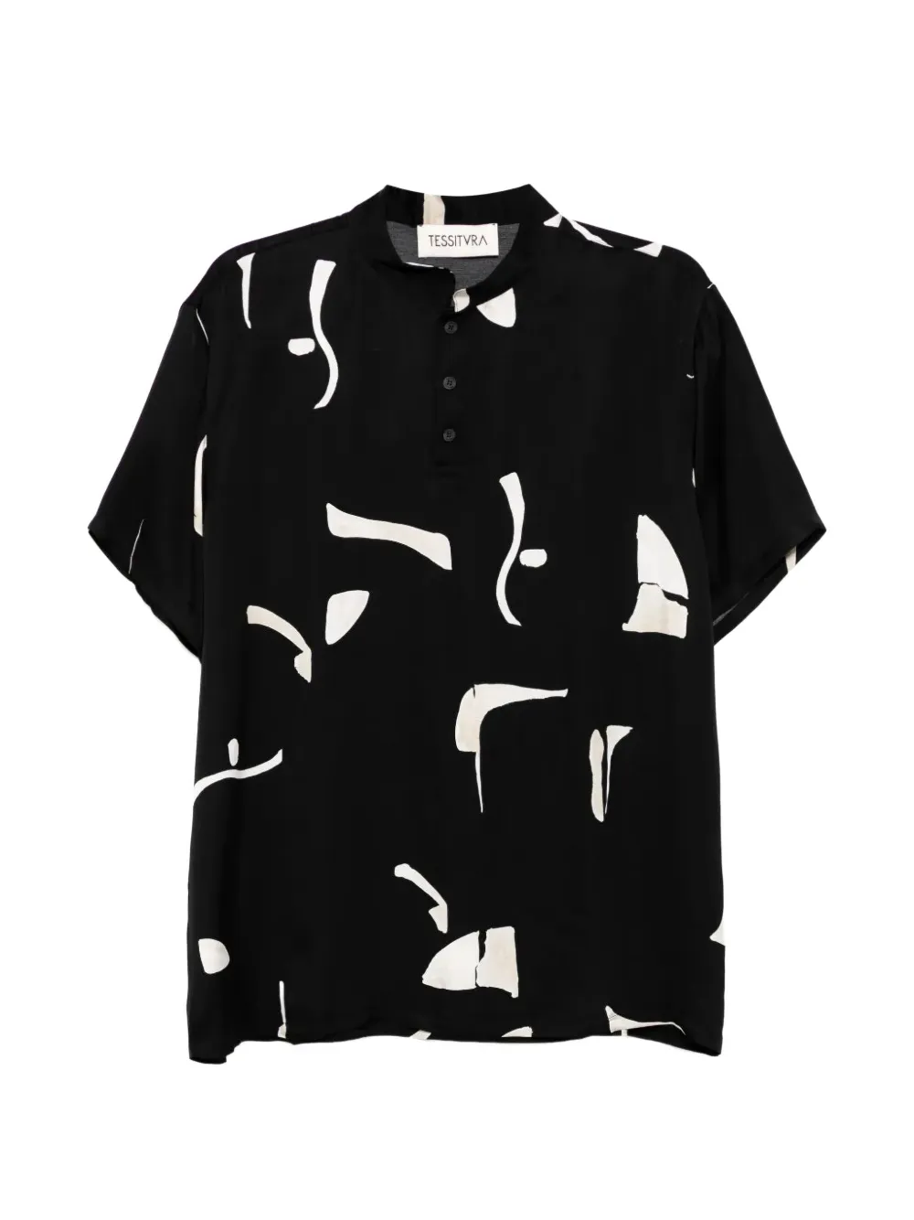 Tessitura patterned mandarin-collar polo shirt - Nero