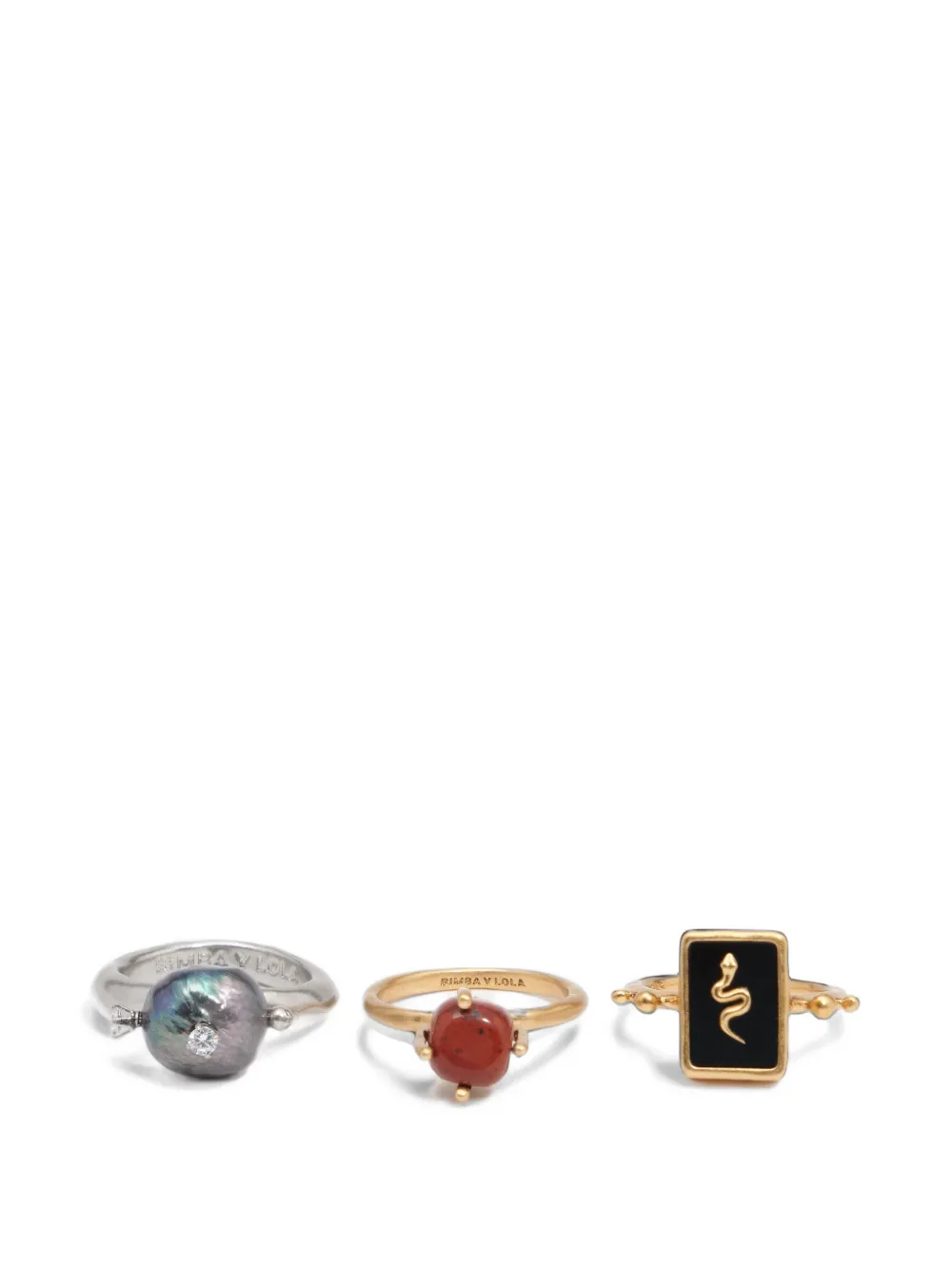 BIMBA Y LOLA set of 3 pearl and stone rings - Oro