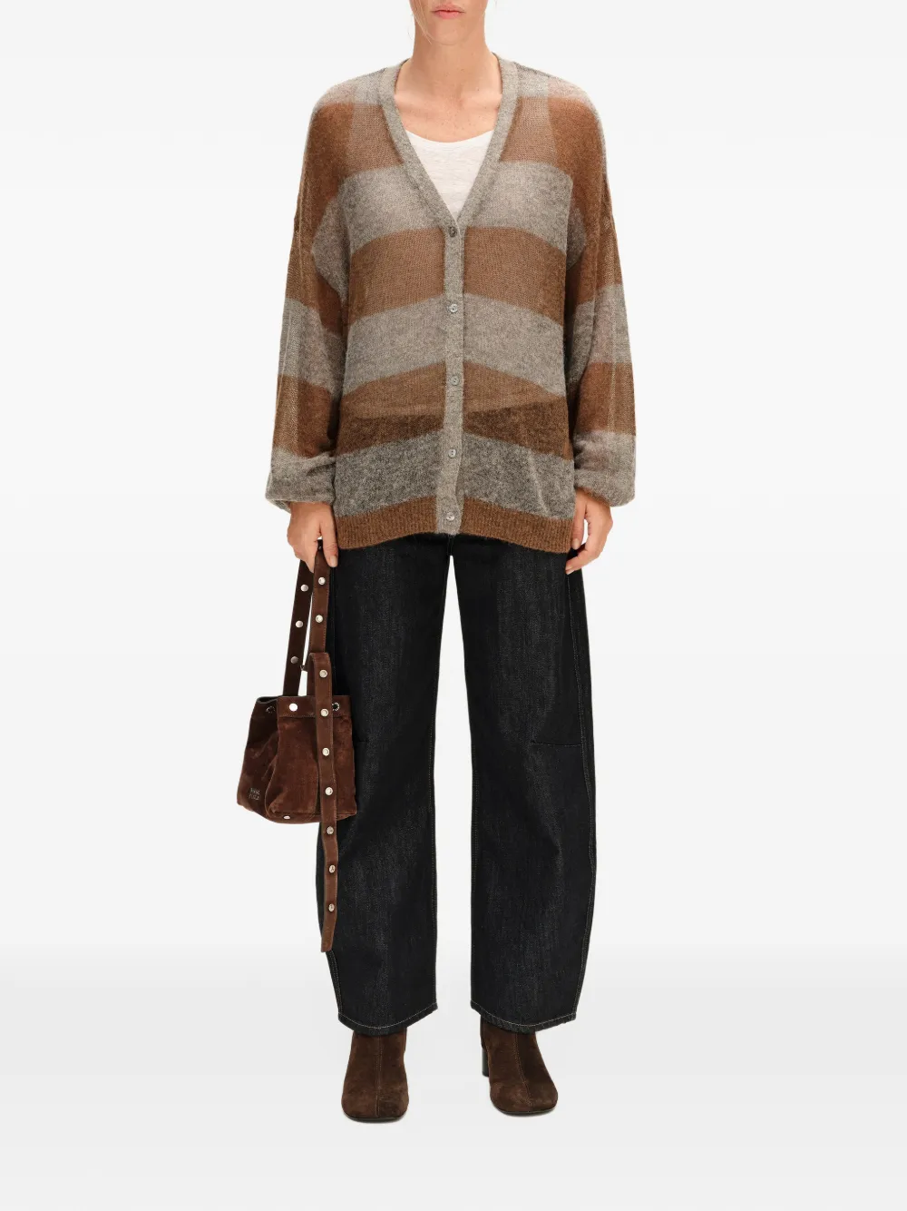 BIMBA Y LOLA toffee striped wool cardigan Bruin