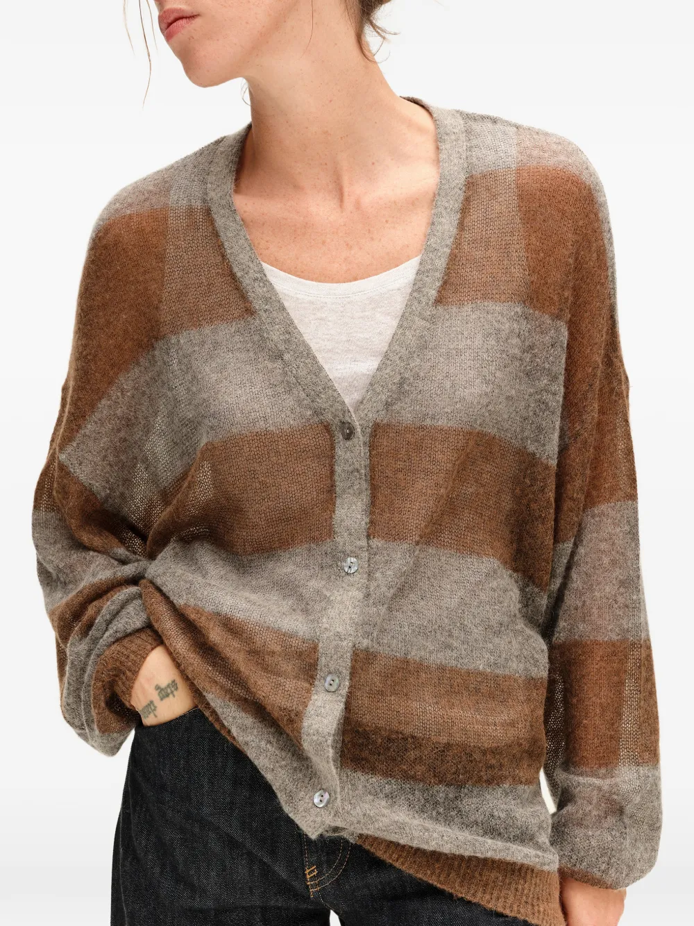 BIMBA Y LOLA toffee striped wool cardigan Bruin