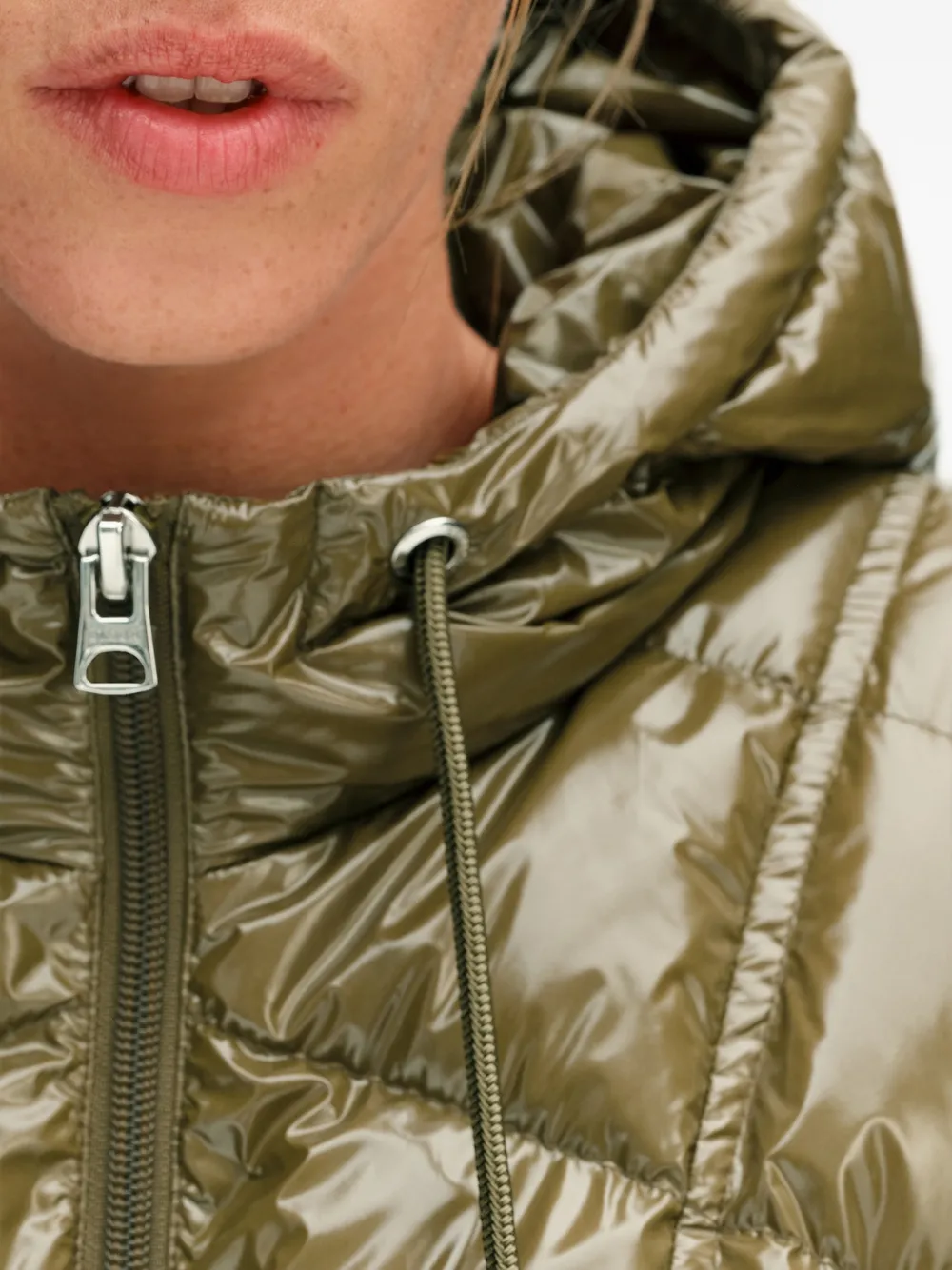 BIMBA Y LOLA olive green mid-length quilted coat Groen