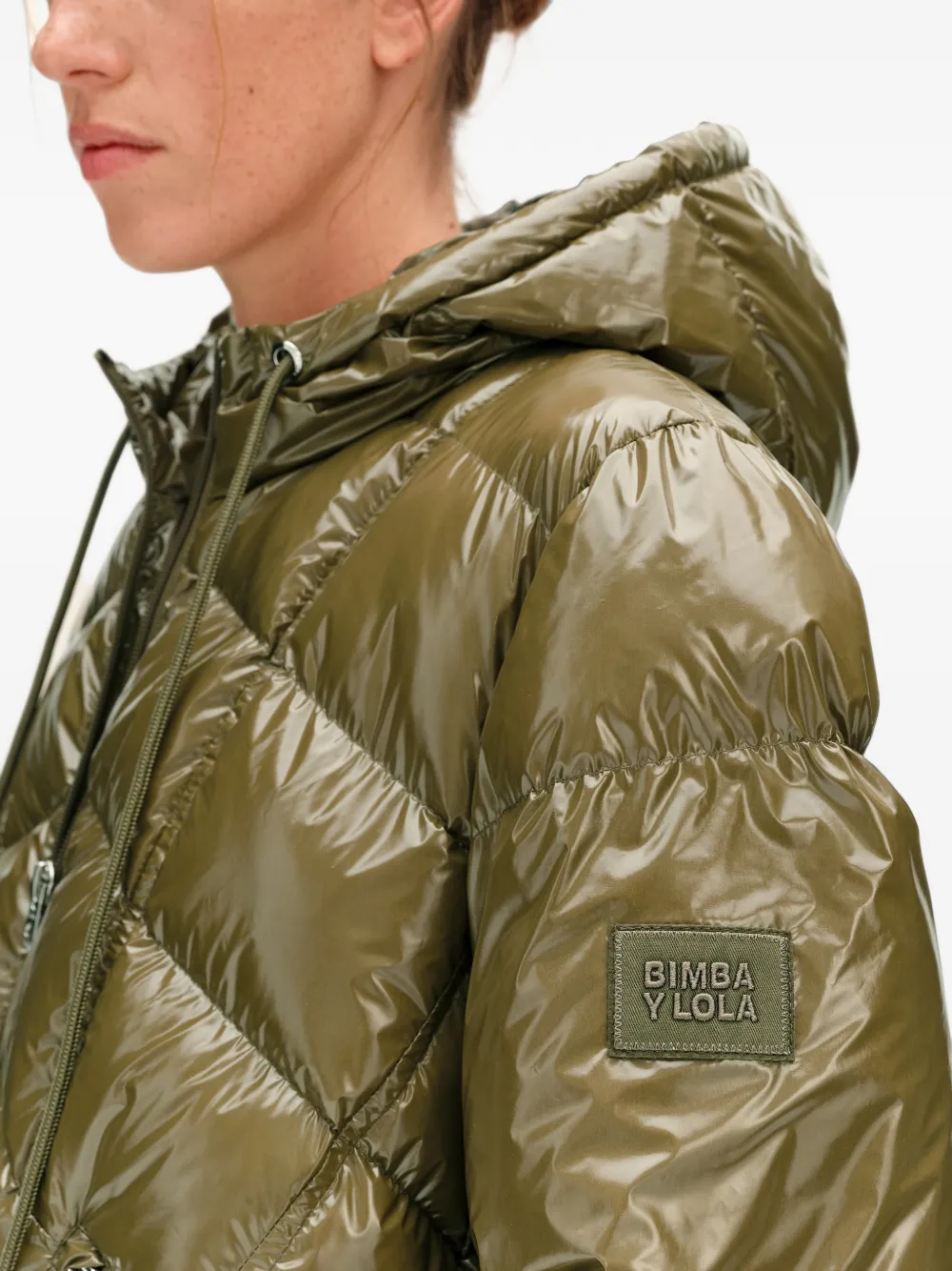 BIMBA Y LOLA olive green mid-length quilted coat Groen