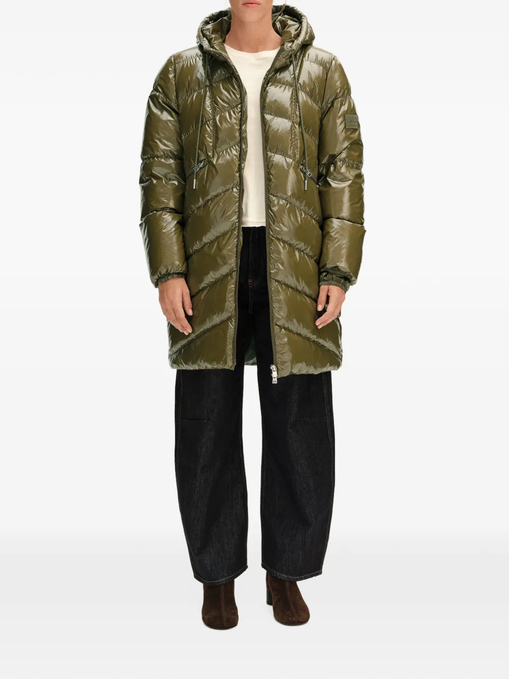 BIMBA Y LOLA olive green mid-length quilted coat Groen