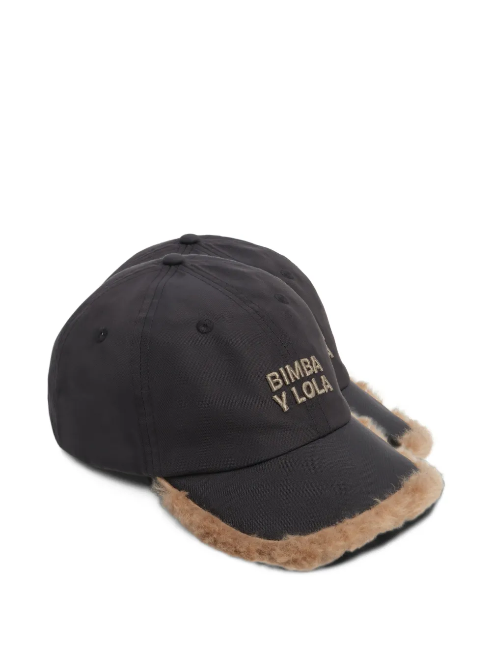 BIMBA Y LOLA black nylon and fur cap Zwart