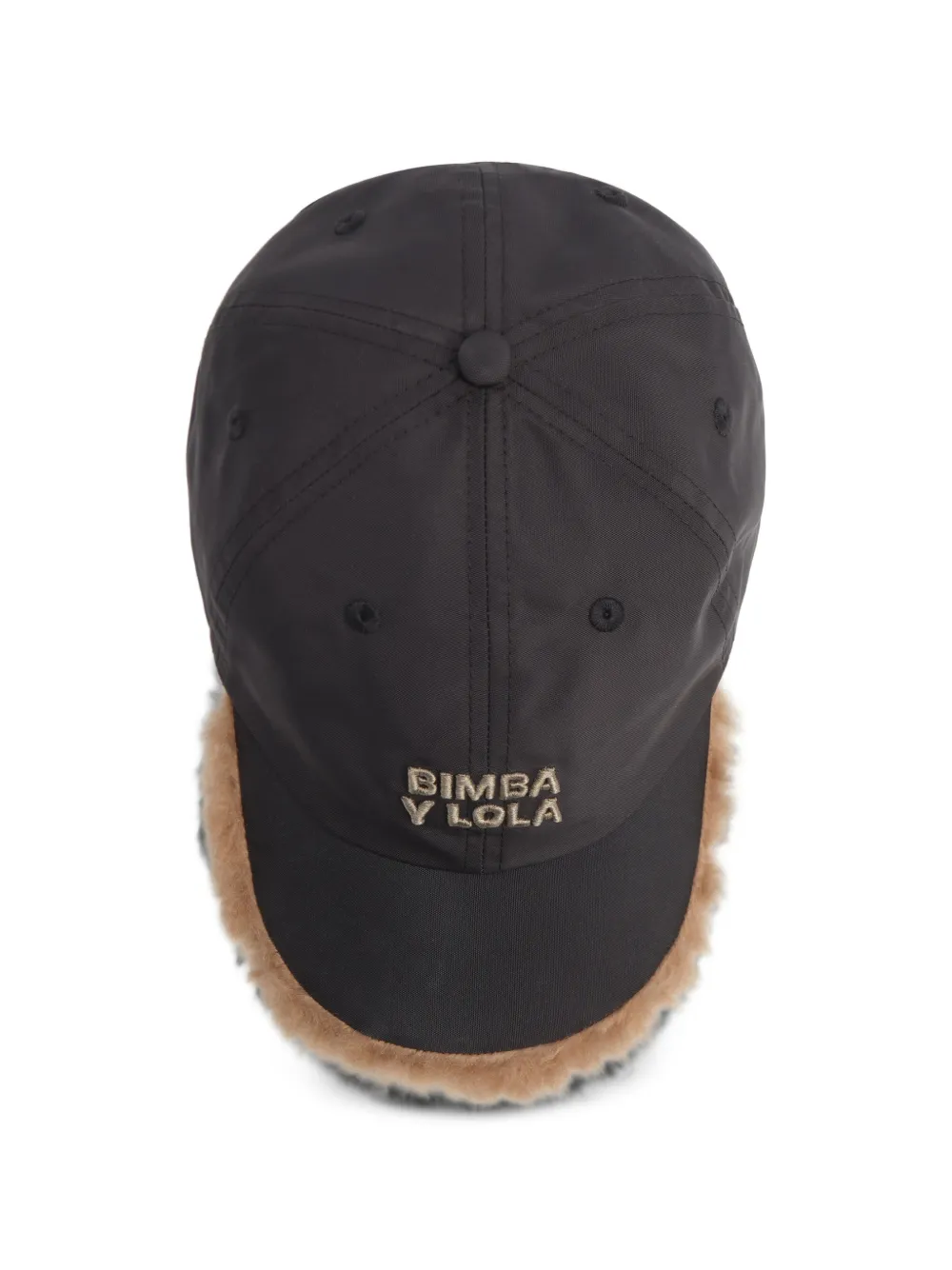 BIMBA Y LOLA black nylon and fur cap Zwart