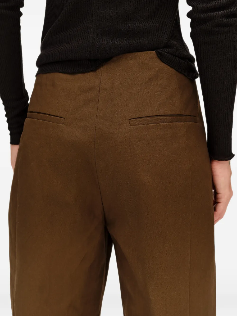BIMBA Y LOLA dark olive suede barrel-leg trousers Bruin