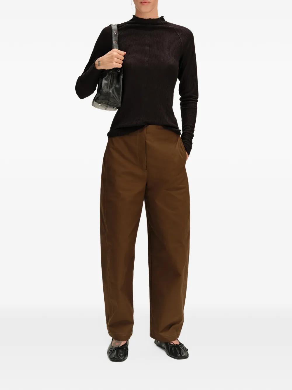 BIMBA Y LOLA dark olive suede barrel-leg trousers Bruin