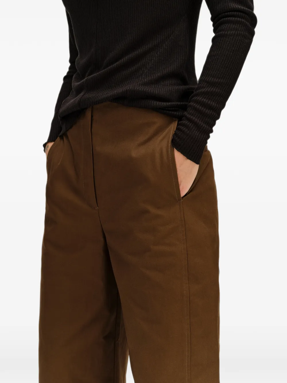 BIMBA Y LOLA dark olive suede barrel-leg trousers Bruin