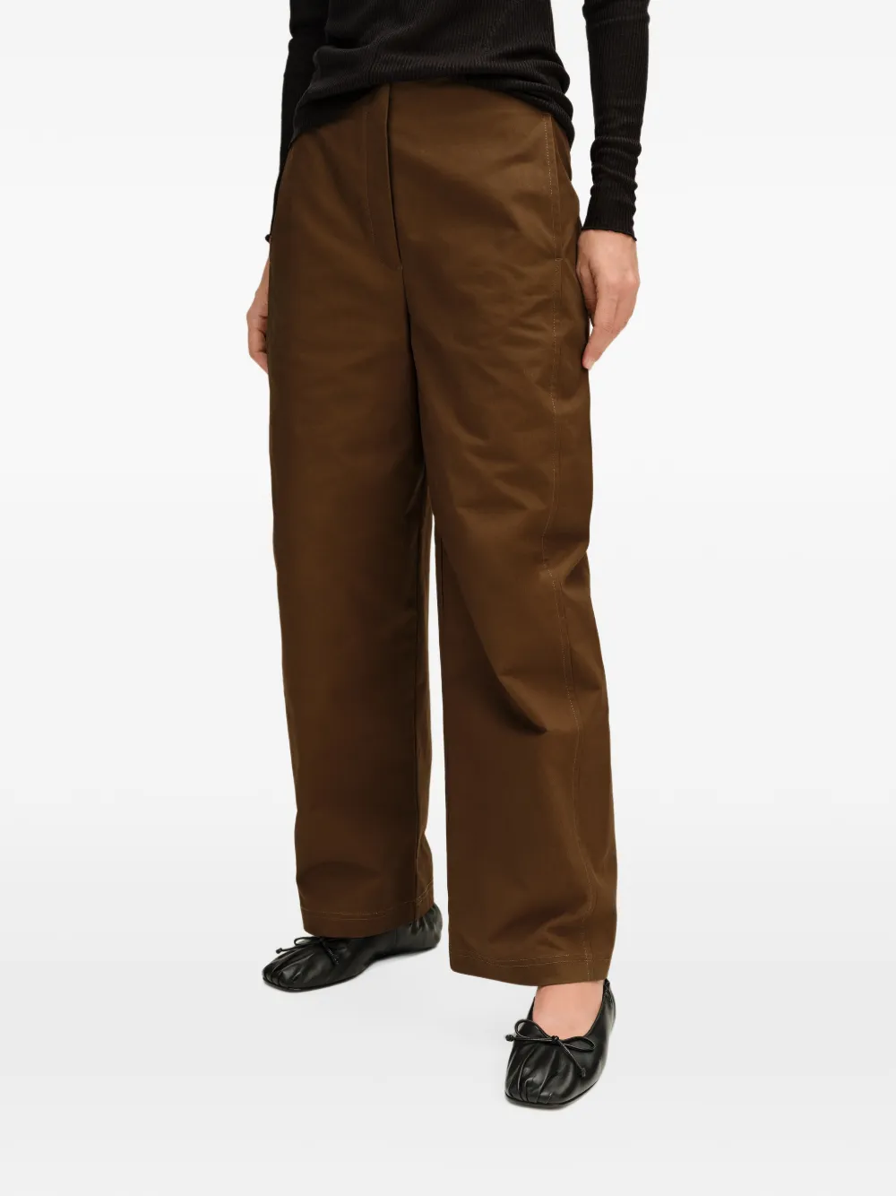 BIMBA Y LOLA dark olive suede barrel-leg trousers Bruin