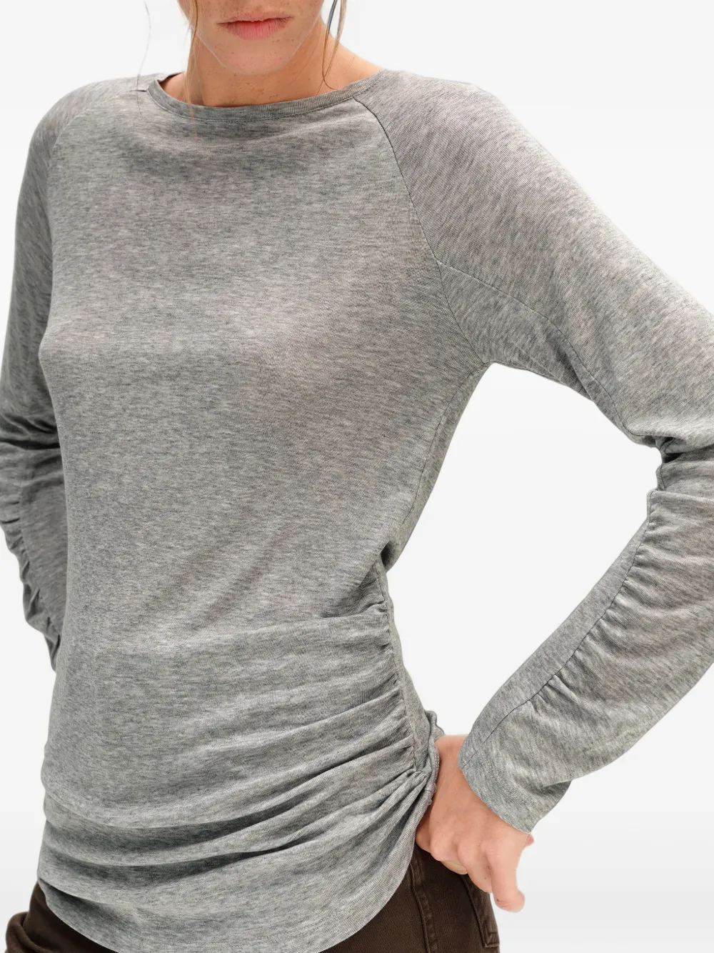 BIMBA Y LOLA gray melange gathered raglan T-shirt Grijs