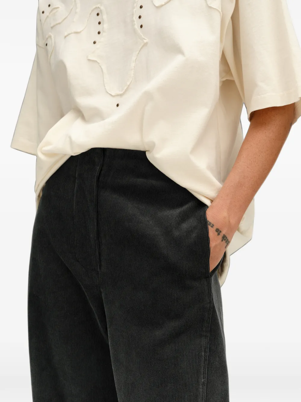 BIMBA Y LOLA dark-gray corduroy barrel-leg trousers Zwart