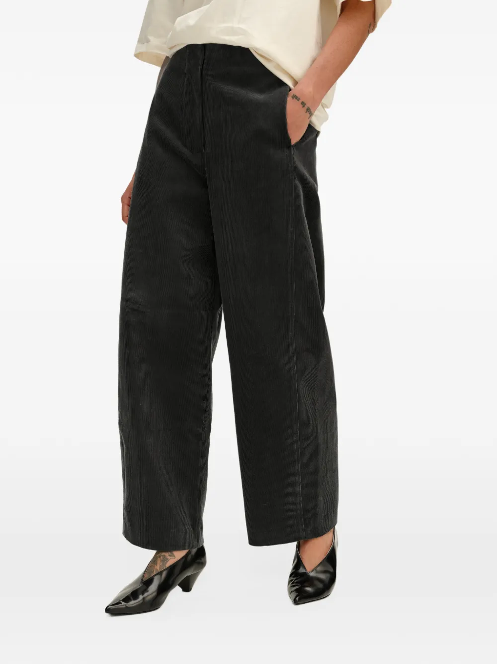 BIMBA Y LOLA dark-gray corduroy barrel-leg trousers Zwart