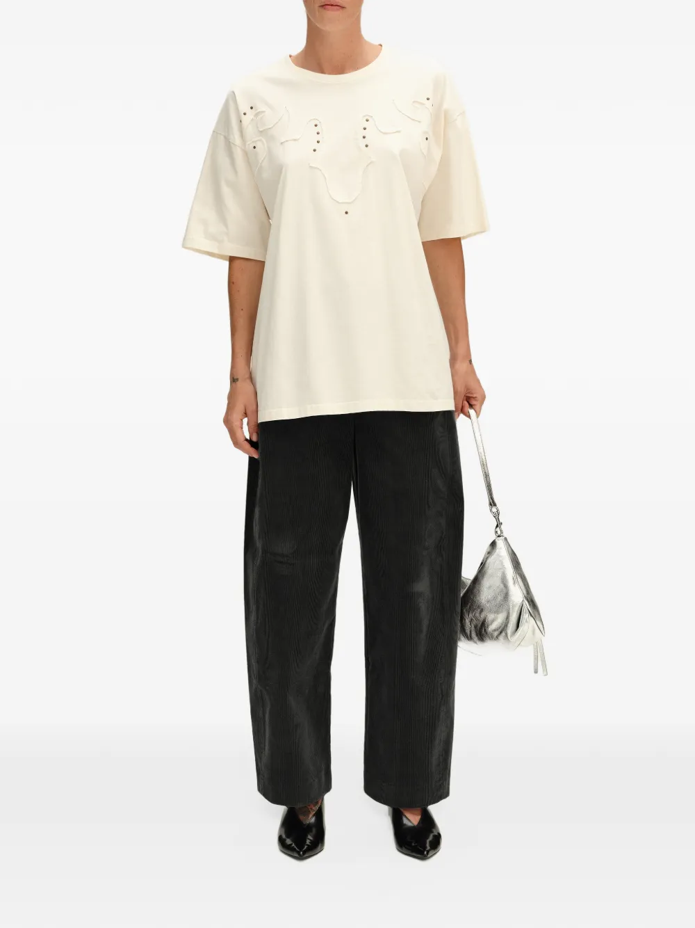 BIMBA Y LOLA dark-gray corduroy barrel-leg trousers Zwart