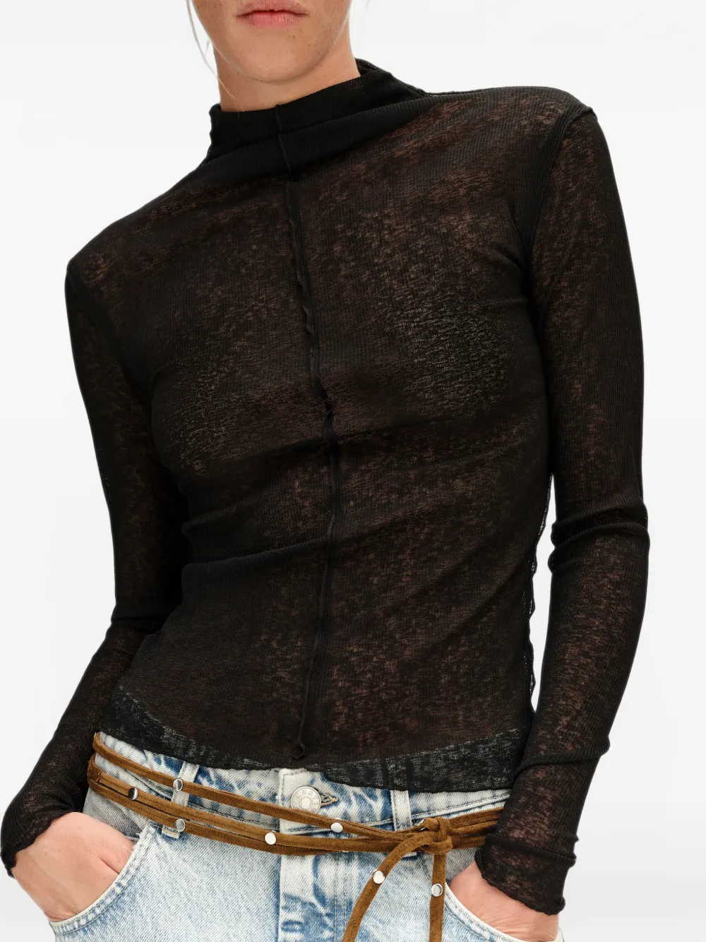 BIMBA Y LOLA fitted black ribbed T-shirt Zwart