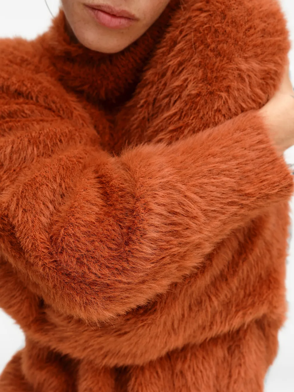 BIMBA Y LOLA burnt-orange fur turtleneck sweater Oranje