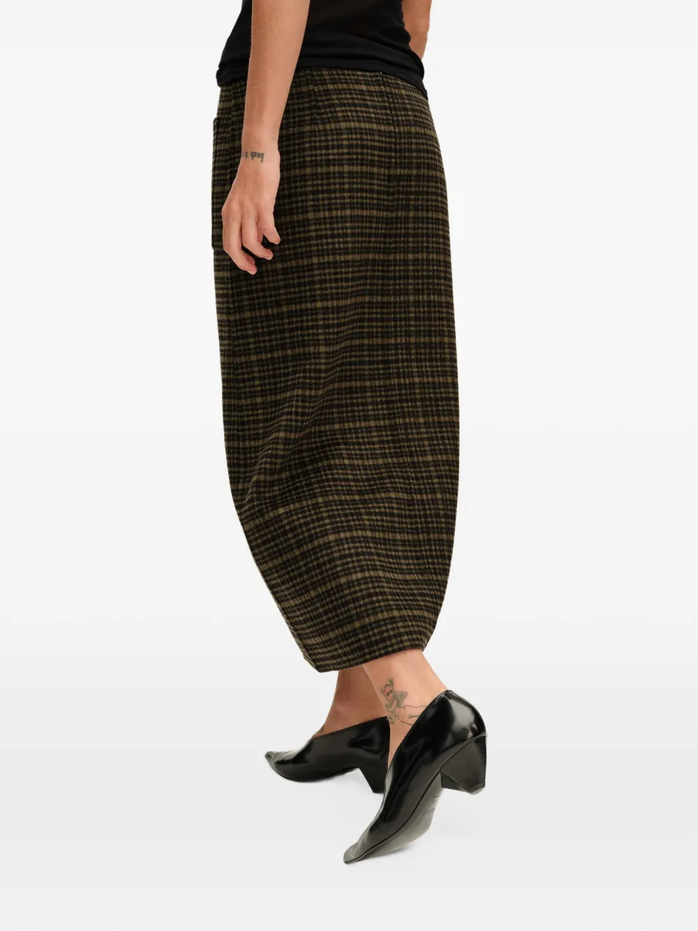 BIMBA Y LOLA faded khaki double-face checked midi skirt Bruin