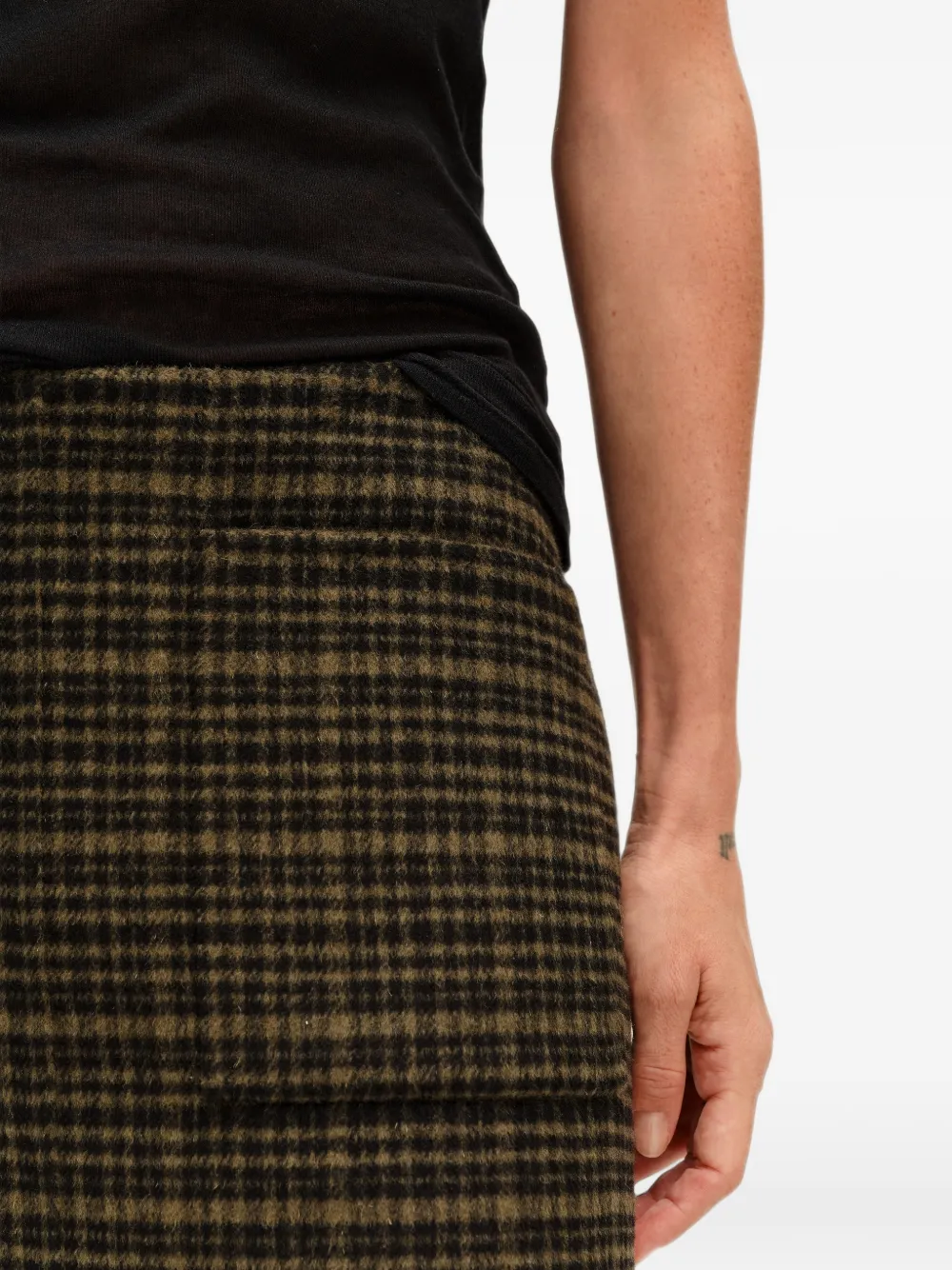 BIMBA Y LOLA faded khaki double-face checked midi skirt Bruin