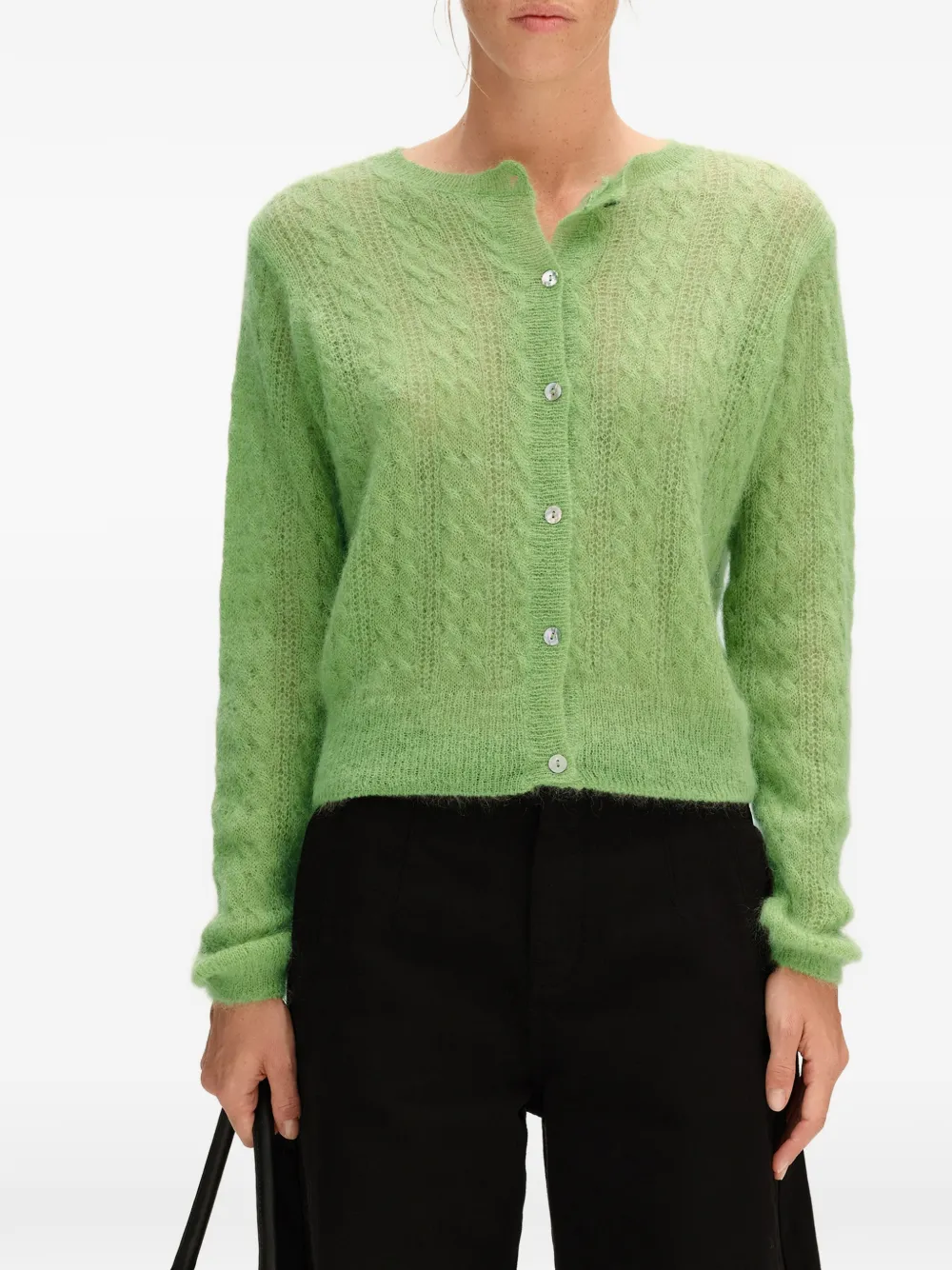 BIMBA Y LOLA apple-green boxy mohair cardigan Groen