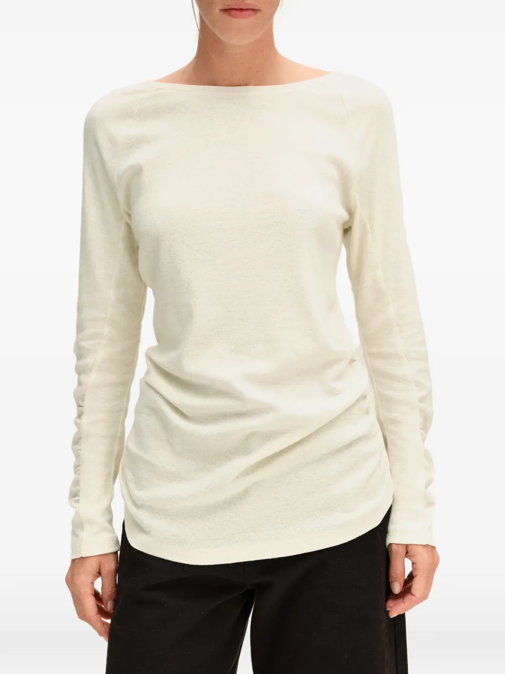 BIMBA Y LOLA ivory gathered raglan T-shirt Wit