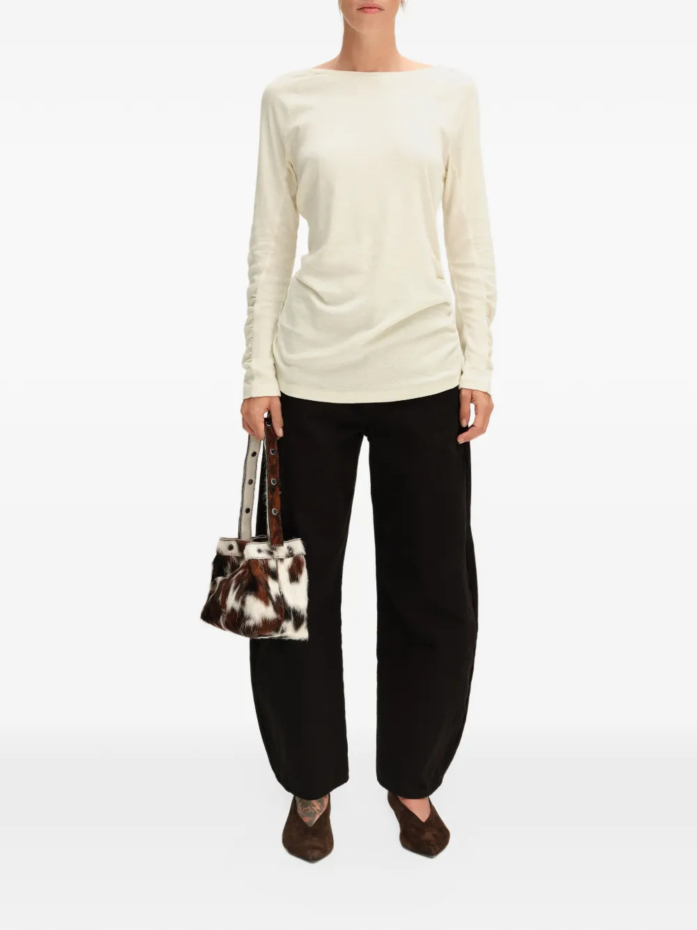 BIMBA Y LOLA ivory gathered raglan T-shirt Wit