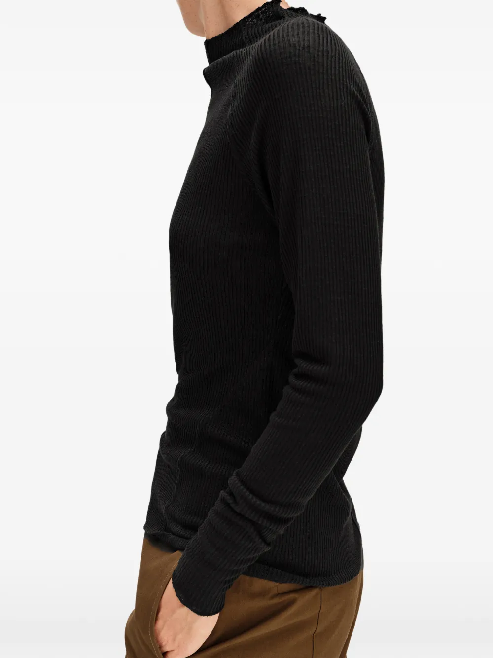 BIMBA Y LOLA black ribbed raglan T-shirt Zwart