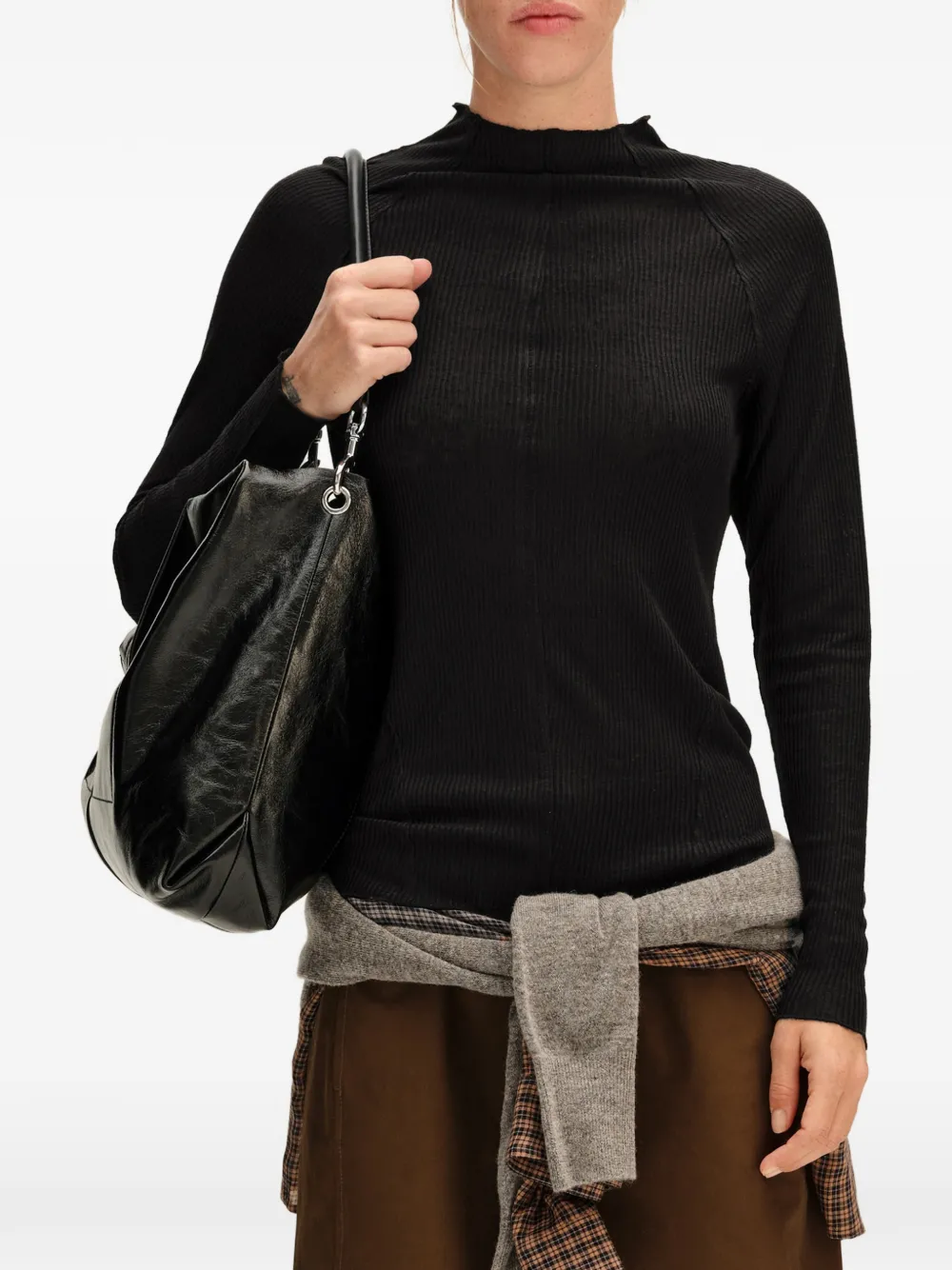 BIMBA Y LOLA black ribbed raglan T-shirt Zwart
