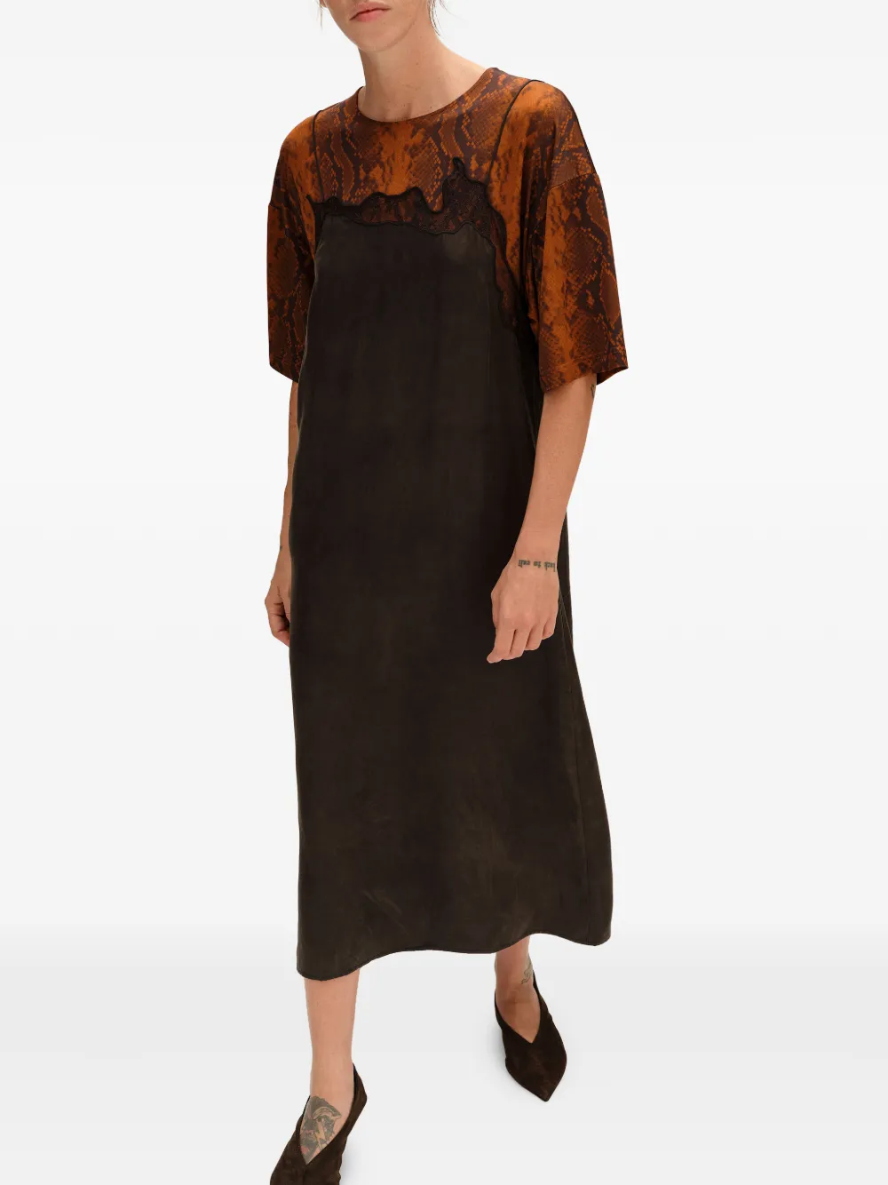 BIMBA Y LOLA faded black layered two-material dress Zwart