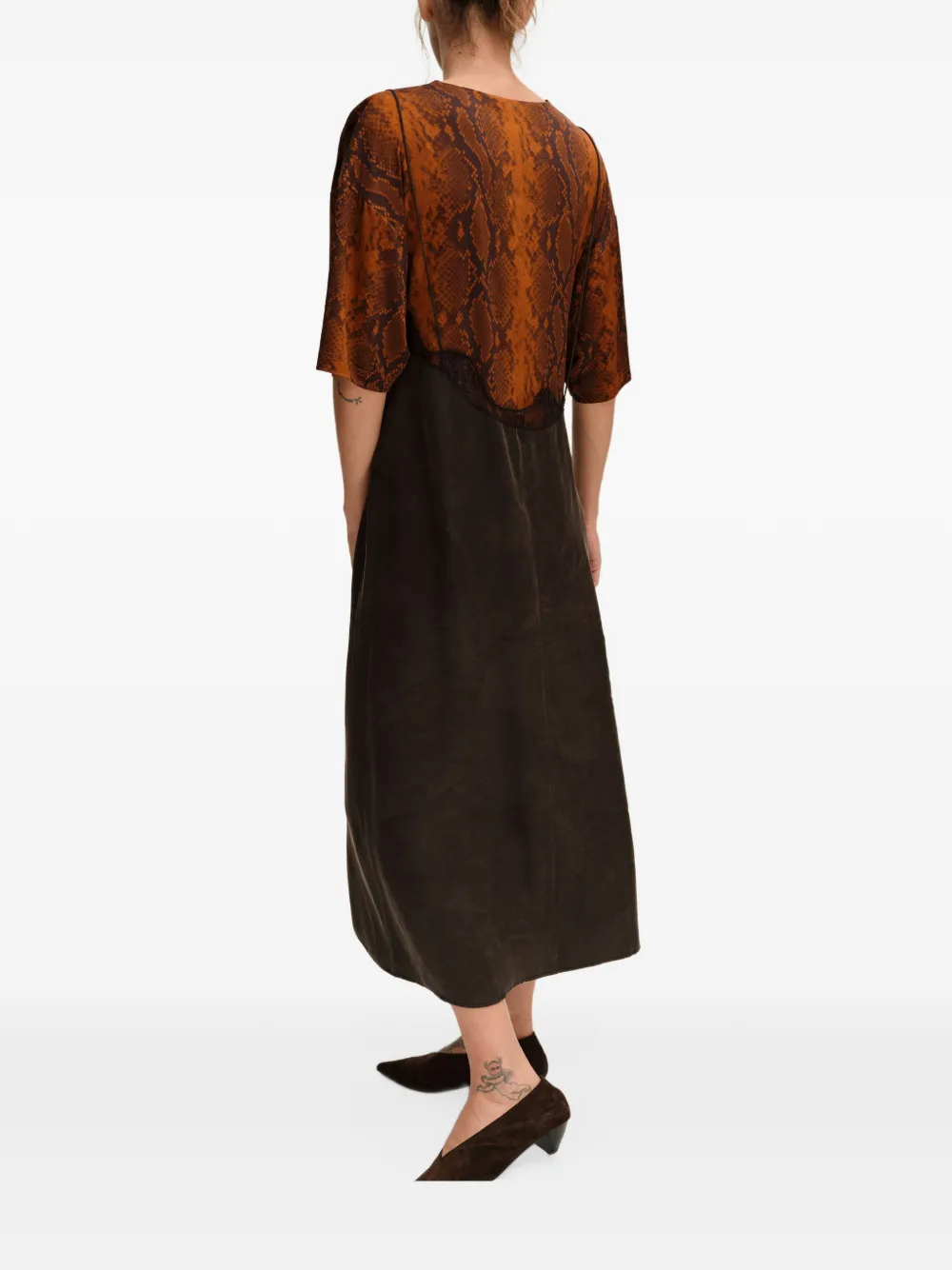 BIMBA Y LOLA faded black layered two-material dress Zwart