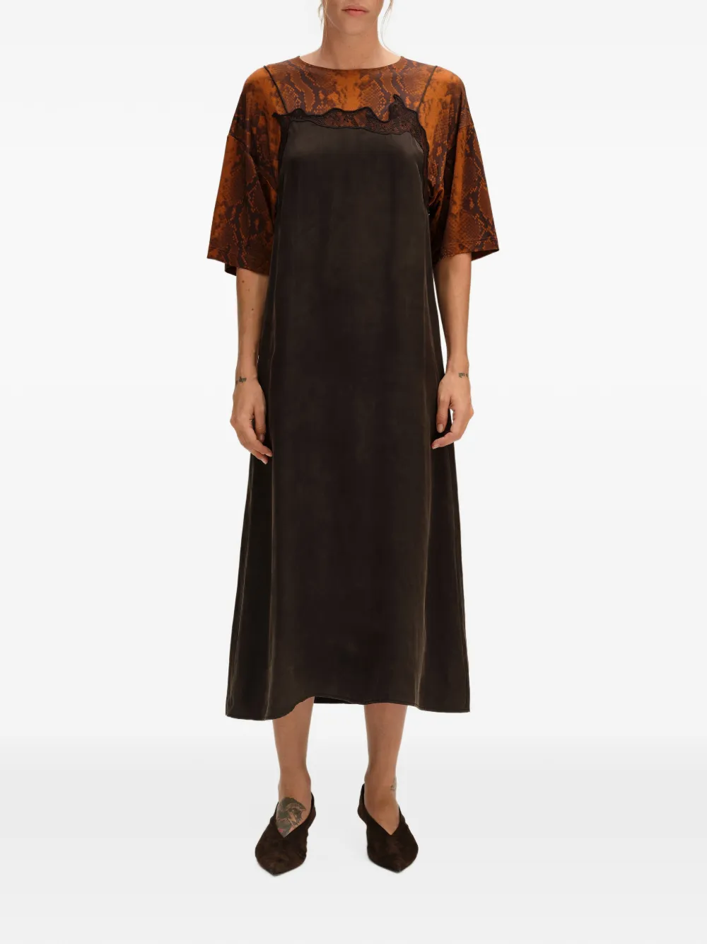 BIMBA Y LOLA faded black layered two-material dress Zwart