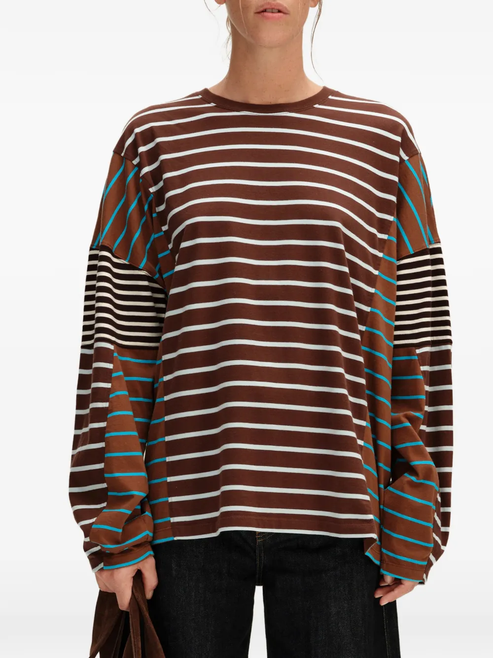 BIMBA Y LOLA brown multi-striped oversize T-shirt Bruin