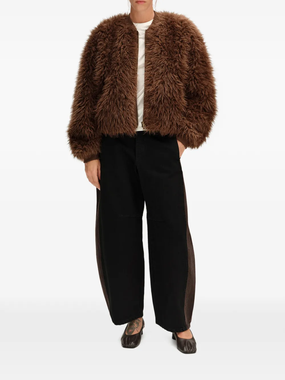 BIMBA Y LOLA khaki brown fur bomber jacket Bruin