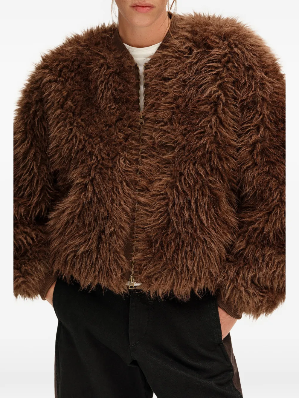 BIMBA Y LOLA khaki brown fur bomber jacket Bruin