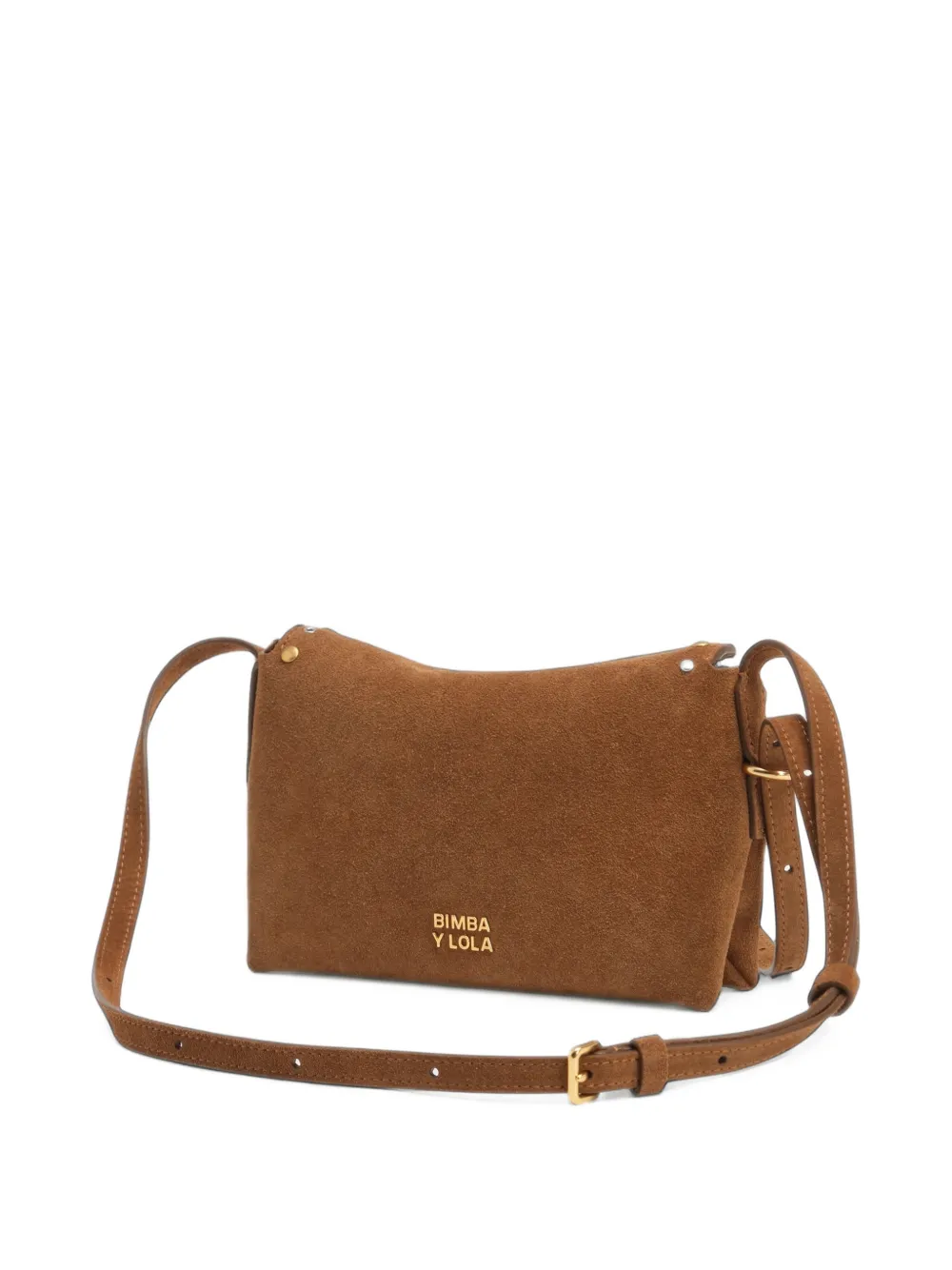 BIMBA Y LOLA small tobacco suede studded flap crossbody bag Bruin
