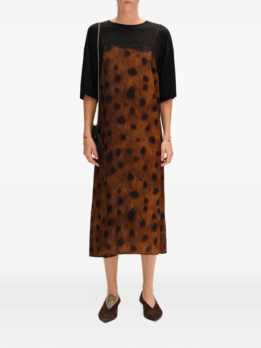 BIMBA Y LOLA deer black brown layered two-material dress Bruin