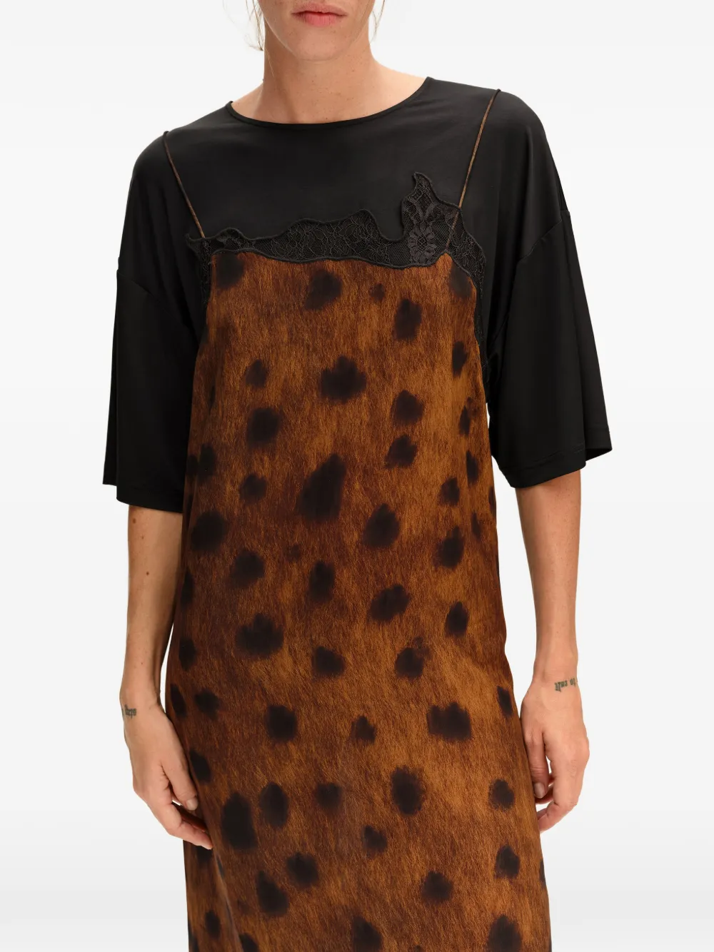 BIMBA Y LOLA deer black brown layered two-material dress Bruin