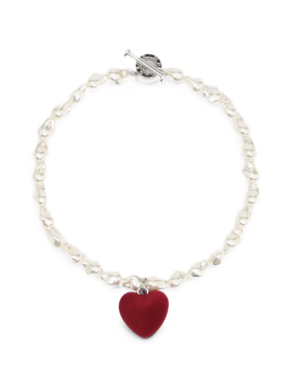 BIMBA Y LOLA pearls and red flocked heart necklace - Bianco