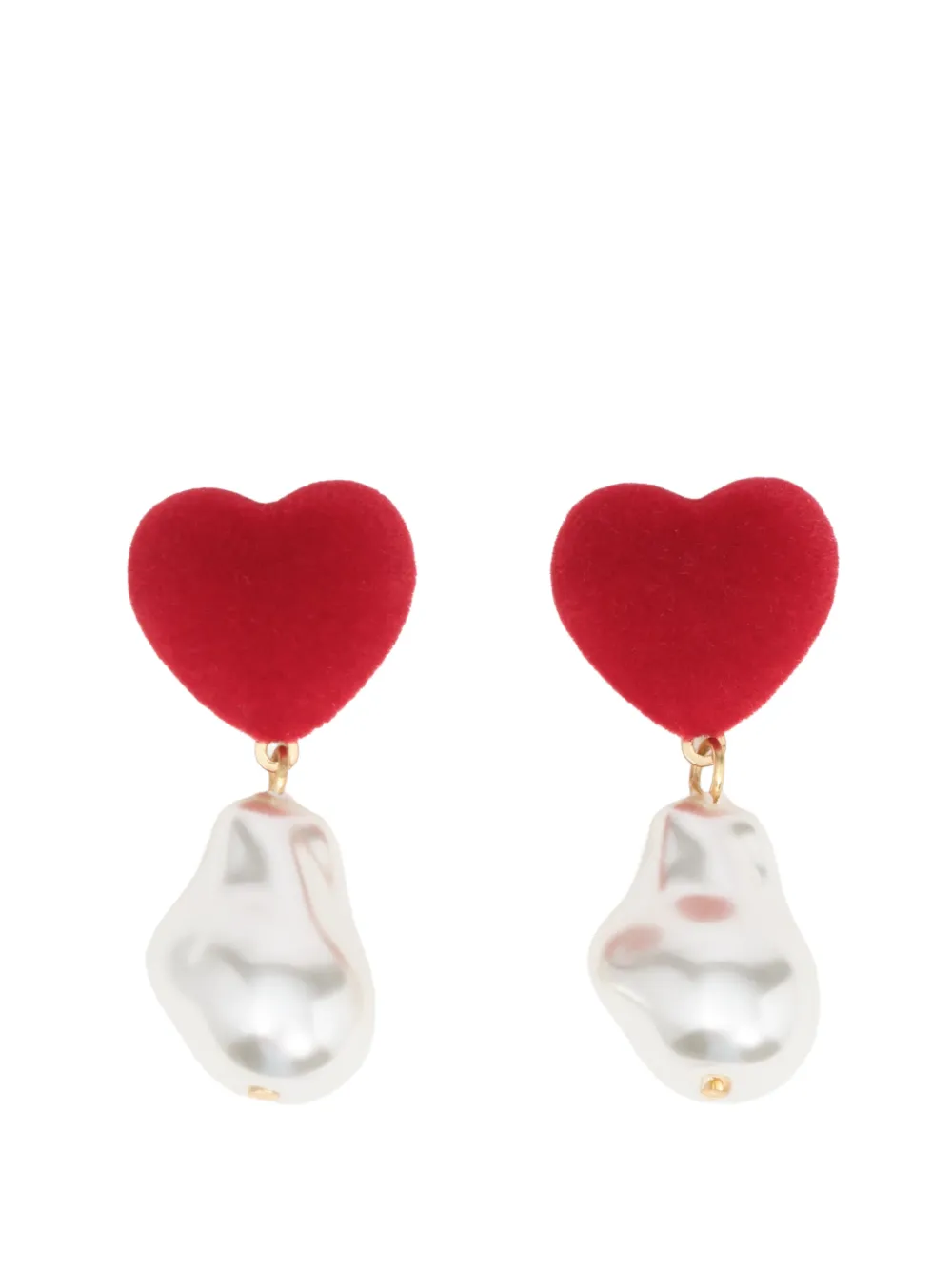 BIMBA Y LOLA red flocked heart earrings with pearls - Rosso