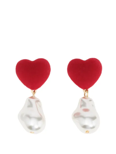 BIMBA Y LOLA red flocked heart earrings with pearls