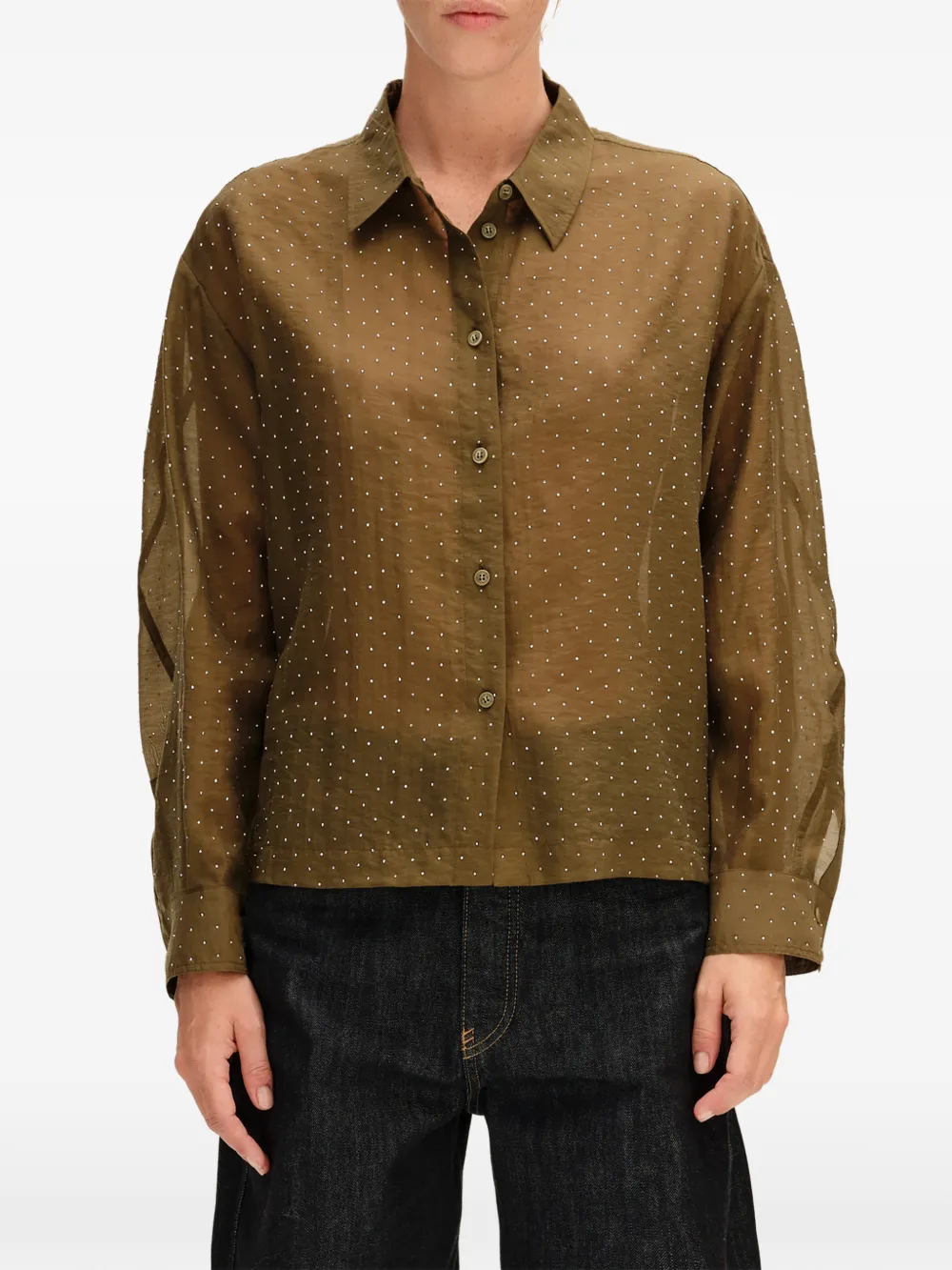 BIMBA Y LOLA khaki boxy rhinestone shirt Groen